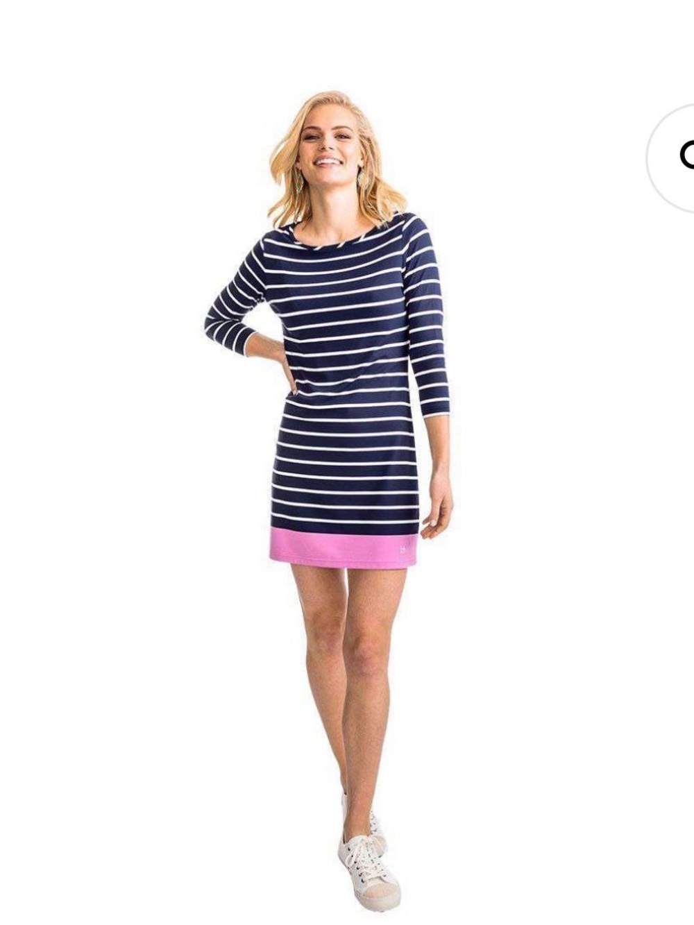 Southern Tide-Coastline Stripe Knit Dress in Coral